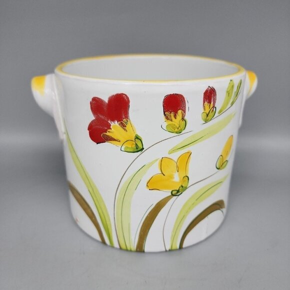 Handmade Crock ITALY Clay Pottery Stoneware Applied Handles Hand Painted EUC - Picture 1 of 8